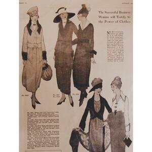 1918 Womans Fashion‎ 1910s Apparel Original Vtg Magazine Page for Display